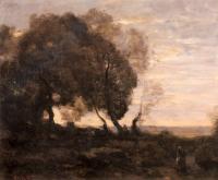 Corot, Jean-Baptiste-Camille - Arbres Tordus Sur Une Crete (Soleil Couchant)